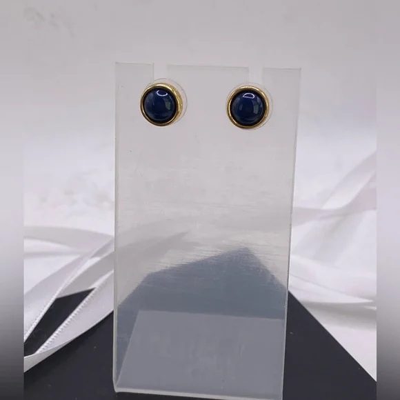 👑💕NEW! NWT Trina Turk Navy Gold Stud Earrings💕👑 - Picture 7 of 8